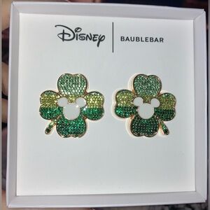 DISNEY St. Patrick’s Mickey Mouse Crystal-Studded Shamrock Clover Earrings NWT